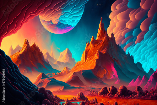 Colorful landscape with mountains, made with Generative AI