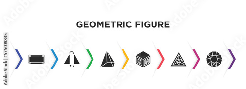 geometric figure filled icons with infographic template. glyph icons such as rectangle, flip, prism, side to side of a cube, triangle of triangles, polygon vector.