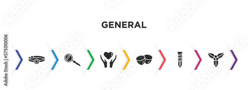 general filled icons with infographic template. glyph icons such as head mirror, magnifiying glass, heart between hands, nuts, dyupel, mistletoe leaves vector.