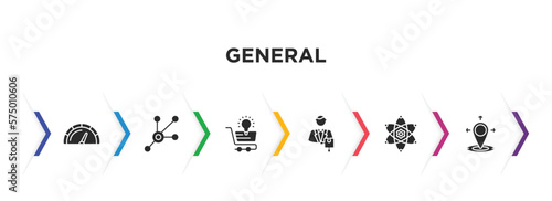 general filled icons with infographic template. glyph icons such as credit rating, advertising networks, ecommerce solutions, hr solutions, core values, coordinate vector.