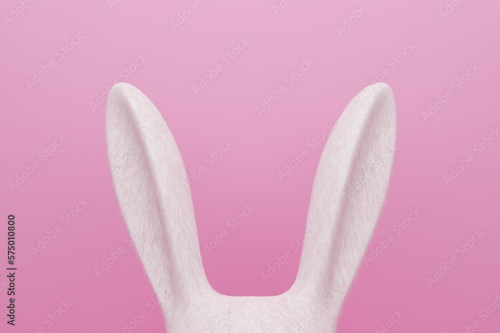 3d rendering bunny ears on light pink background. 