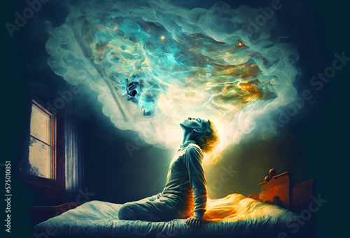 Astral Projection Concept Lucid Dream Illustration, Soul Travel, Generative AI photo