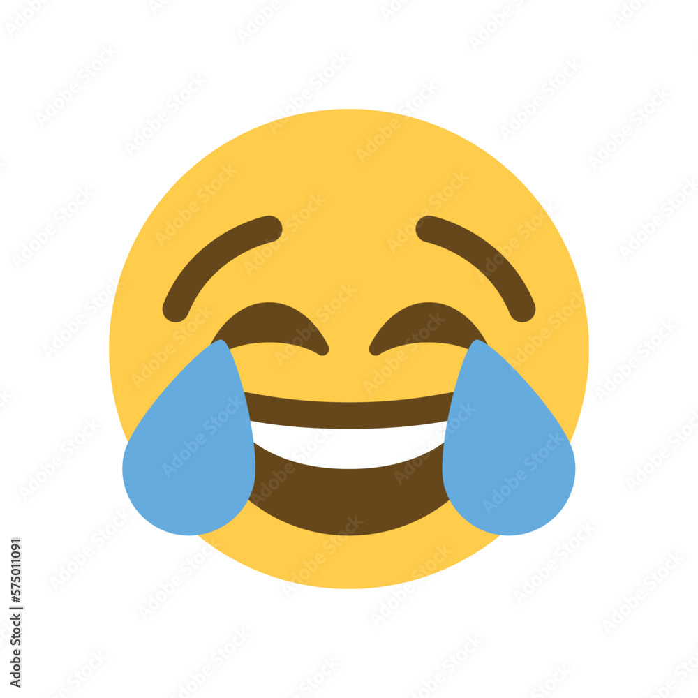 Face with Tears of Joy vector emoji design. Isolated yellow face with a big grin, uplifted eyebrows, and smiling eyes, each shedding a tear from laughing so hard. Funny, pleasing sign sticker design. Face with Tears of Joy vector emoji design. Isolated yellow face with a big grin, uplifted eyebrows, and smiling eyes, each shedding a tear from laughing so hard. Funny, pleasing sign sticker design.