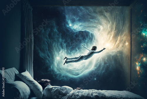 Astral Projection Concept Lucid Dream Illustration, Soul Travel, Generative AI photo