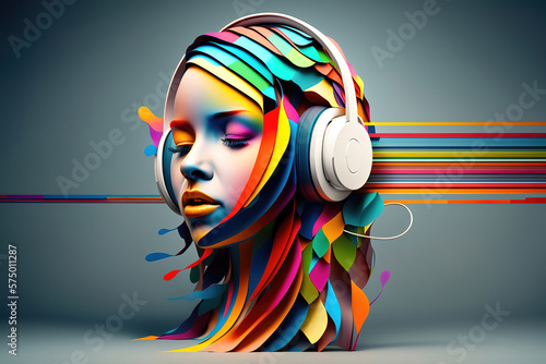 girl with headphones, abstract colorful illustration, generative ai