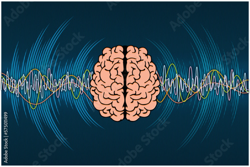 A digital illustration of different kinds of waveforms produced by brain activity. Human brain waves pattern	