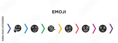 emoji filled icons with infographic template. glyph icons such as hello emoji, sleeping emoji, lying stupid sweating muted vector.