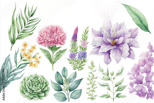 Watercolour floral illustration set. flowers. For bouquets, wreaths, wedding invitations, anniversary, birthday, prints. © Jyukaruu's Studio