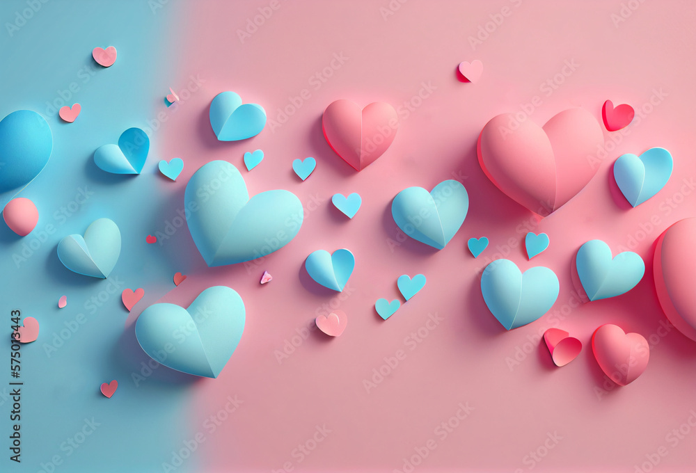Pink background with hearts and a copy space. Generative ai