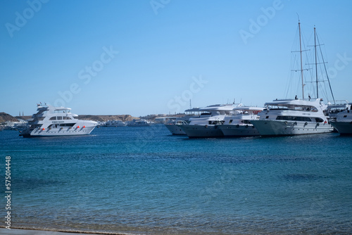 Beautiful white private motor yacht for a boat trip on the Red Sea, Egypt