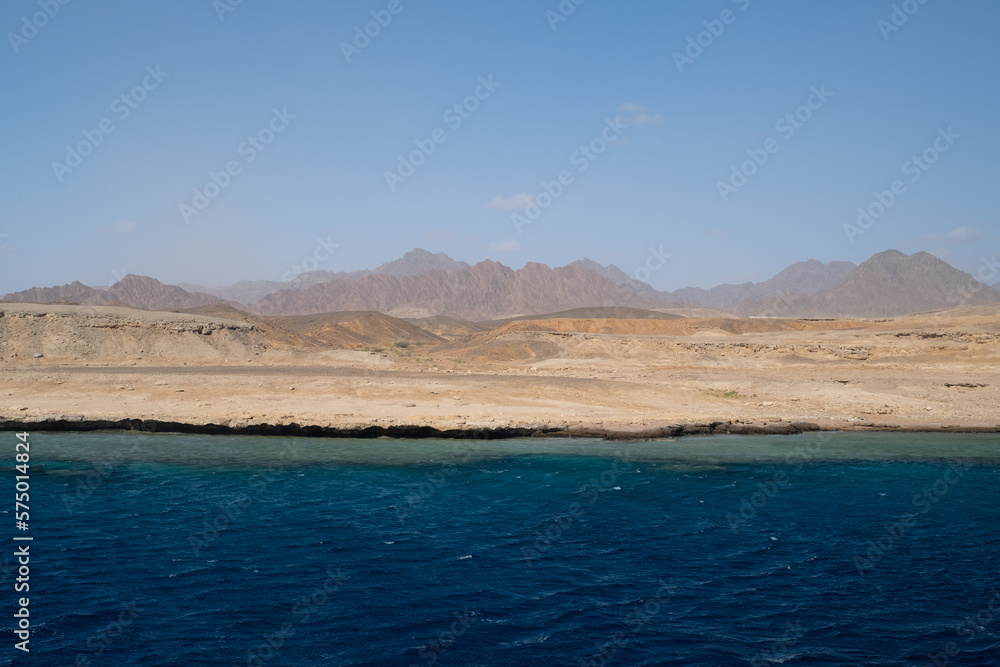Red Sea in the Gulf of Aqaba, surrounded by the mountains of the Sinai Peninsula, Dahab, Egypt