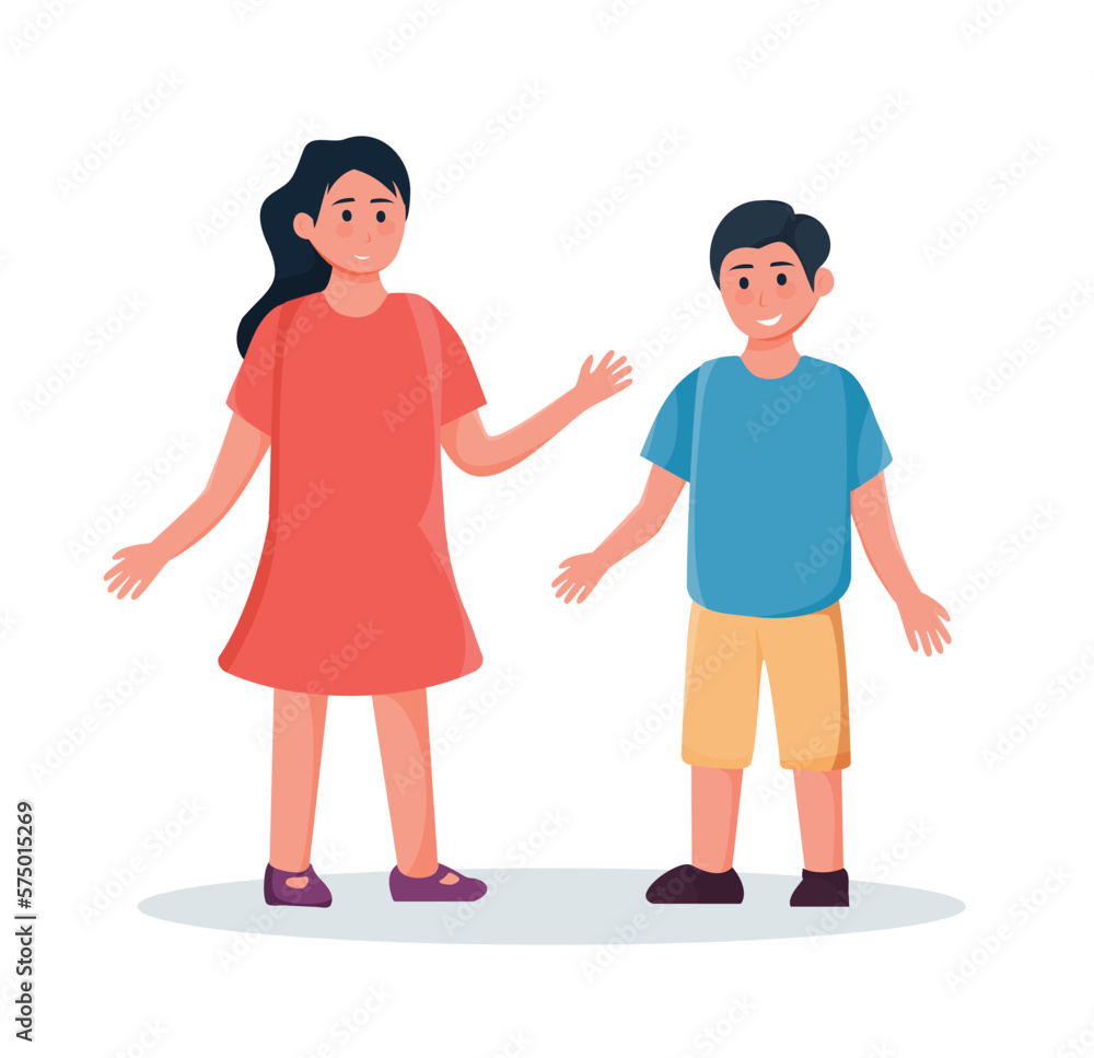happy boy and girl isolated vector illustration