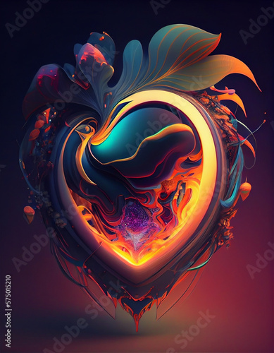 Abstract organic colourful heart shape illustration. Generative AI