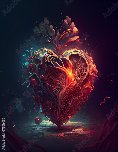 Abstract organic colourful heart shape illustration. Generative AI