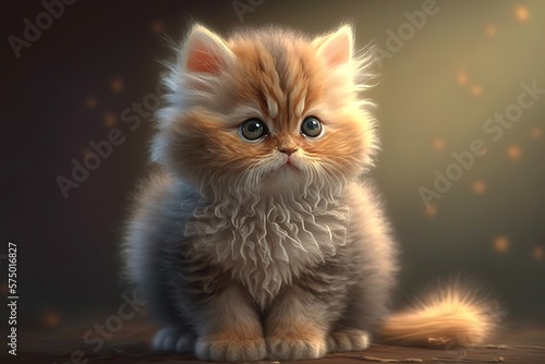 beautiful little fluffy kitten with big eyes, generative AI