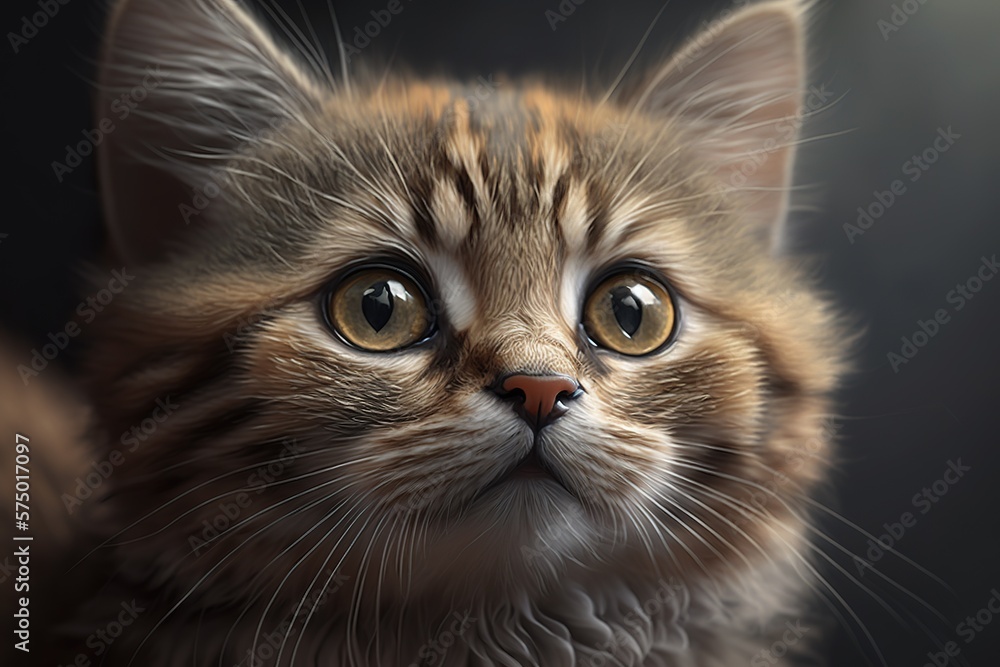 beautiful little fluffy kitten with big eyes, generative AI