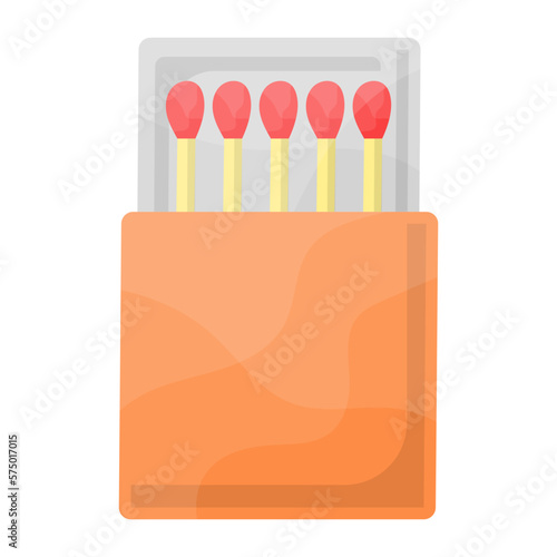opened Matchbox concept, matchsticks vector color icon design, Camping and outdoor symbol, extreme sports equipment sign, Wildlife and Expedition elements stock illustration 