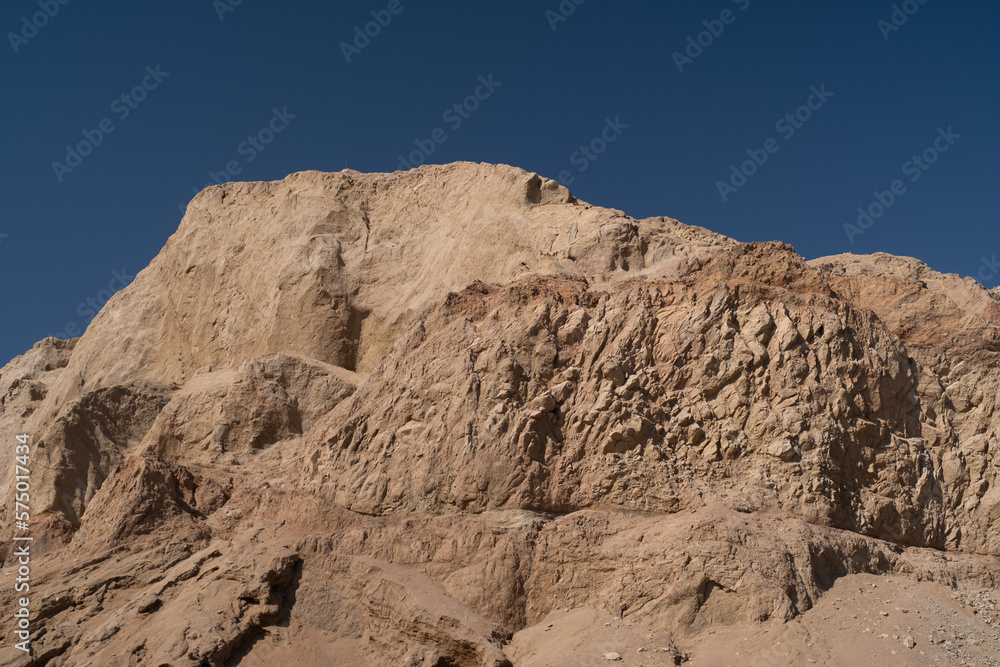 Sinai mountains at daytime, blue sky, top view of the mountains, colorful canyon at sunset in Egypt sunny day, landscape