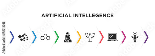 artificial intellegence filled icons with infographic template. glyph icons such as outer space, graphene, nurse, technology tree, laptop, exoskeleton vector.