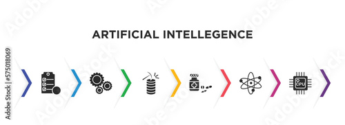 artificial intellegence filled icons with infographic template. glyph icons such as check list, hine, data mining, medicine, science, cpu vector.