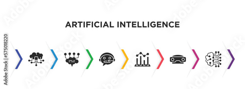 artificial intelligence filled icons with infographic template. glyph icons such as cloud computing, chat, technical support, value, stereoscope, cookies vector.