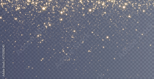Christmas background. Powder dust light PNG. Magic shining gold and white dust. Fine, shiny dust bokeh particles fall off slightly. Fantastic shimmer effect. Vector illustrator.	
