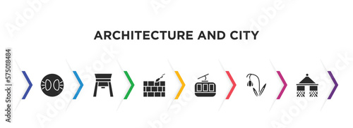 architecture and city filled icons with infographic template. glyph icons such as parking lights, paifang, foundation, cabl, snowdrop, gazebo vector.