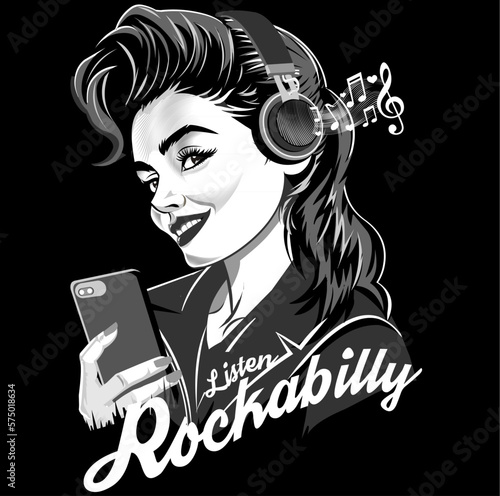 Rockabilly girl with headphones