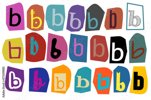 Alphabet b- vector cut newspaper and magazine letters, paper style ransom note letter