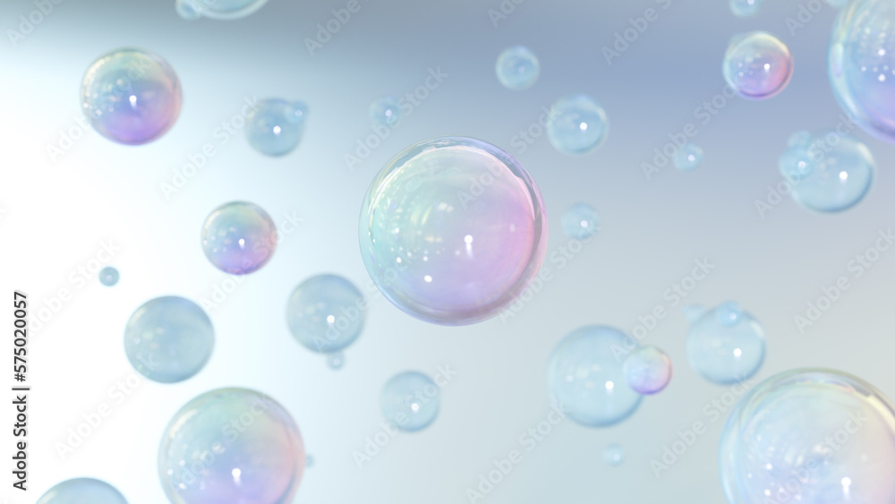 3D cosmetic rendering Bubbles of serum on a blurry background. Design of collagen bubbles. Essentials of Moisturizing and Serum Idea. Concept of vitamins for beauty and personal care.