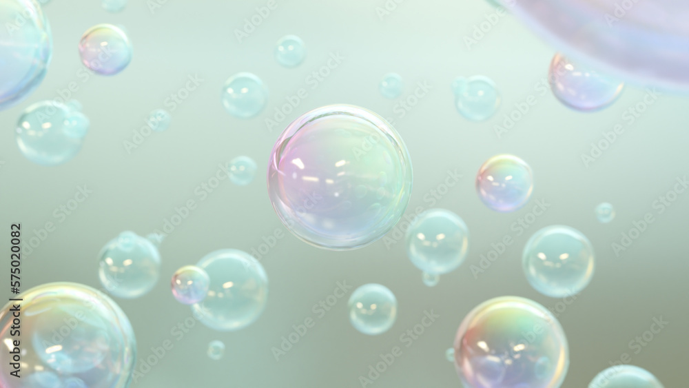 Background with an abstract design and attractive liquid for cosmetics. The background features realistic balls and sparkling bubbles. abstract minimal design. a 3D rendering