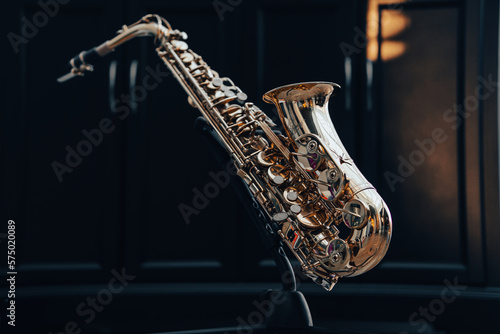 Принти на полотні Closeup photo of a gold saxophone woodwind instrument