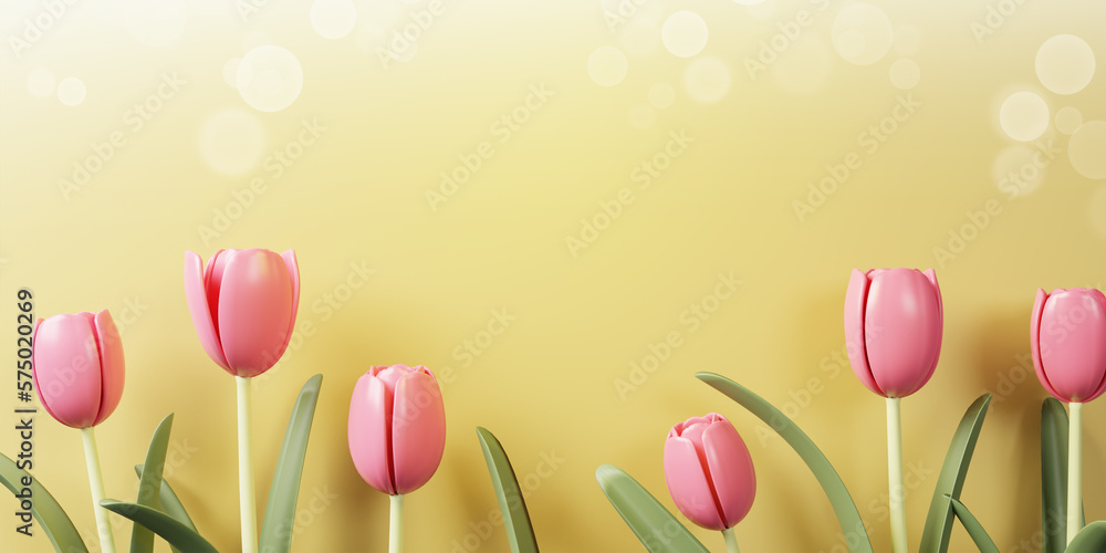 3d Rendering. Spring sale banner with beautiful colorful flower. Can be used for template, banners, wallpaper, flyers, invitation, posters, brochure, voucher discount.