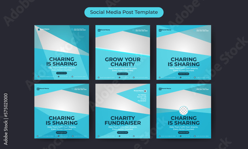 Charity Donation Social Media Post Design Template, Fundraising Community Abstract Media Kit Package or Bundle