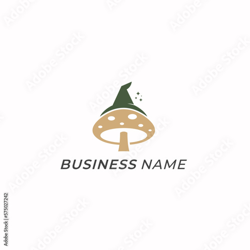 design logo combine mushroom and hat wizard