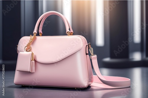 Beautiful trendy smooth youth women's handbag in light pink color. AI generated.