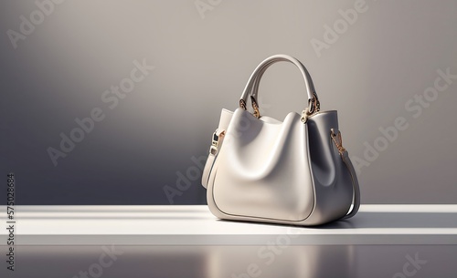 Beautiful trendy smooth youth women's handbag in gray color on a studio background. AI generated. photo