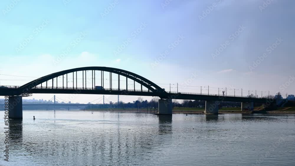 Time lapse of traffic on Old Sava bridge in Belgrade, Serbia Time lapse of traffic on Old Sava bridge in Belgrade, Serbia