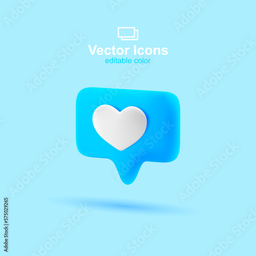 3d vector icon. Social media set. Blue like icon. Heart symbol.