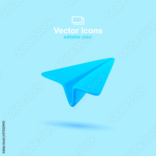 3d vector icon. Social media set. Blue paper plane icon.