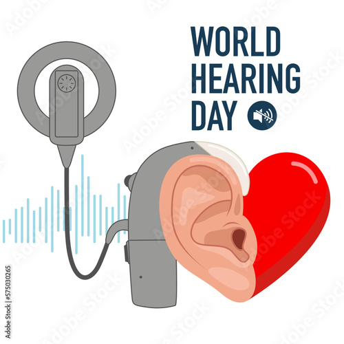 Modern vector illustration in flat style for World Hearing Day. Cochlear implant device for the hearing impaired and the deaf.