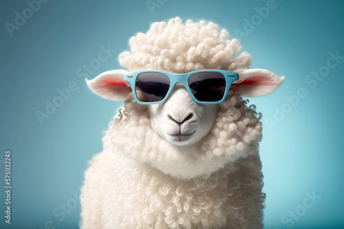 Funny sheep wearing sunglasses. Generative AI. photo