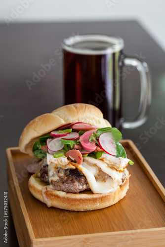 Burger with Cheese and Radishes