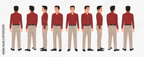 Indian Business Man Wearing Shirt and Pant, Character Front, side, back view and explainer animation poses