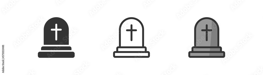 Headstone icon on light background. RIP symbol. Death, halloween, cross, tombstone, gravestone, graveyard. Outline, flat and colored style. Flat design. Vector illustration. Headstone icon on light background. RIP symbol. Death, halloween, cross, tombstone, gravestone, graveyard. Outline, flat and colored style. Flat design. Vector illustration.