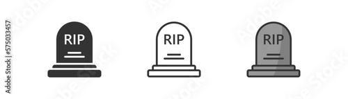 Headstone icon on light background. RIP symbol. Death, halloween decoration, funeral, tombstone, gravestone, graveyard. Outline, flat and colored style. Flat design. Vector illustration.