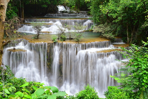 Huay Mae Kamin waterfall in deep rain forest jungle in Kanchanaburi, Thailand)