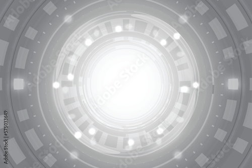 Technology Background With Grey Glowing Lights Line Circle Frame. Future Wallpaper. BG. Vector Illustration