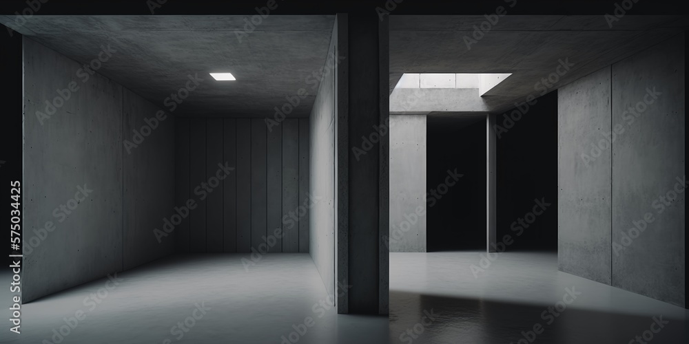 Empty dark abstract concrete room,digital illustration generative AI Empty dark abstract concrete room,digital illustration generative AI
