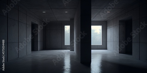 Empty dark abstract concrete room digital illustration generative AI